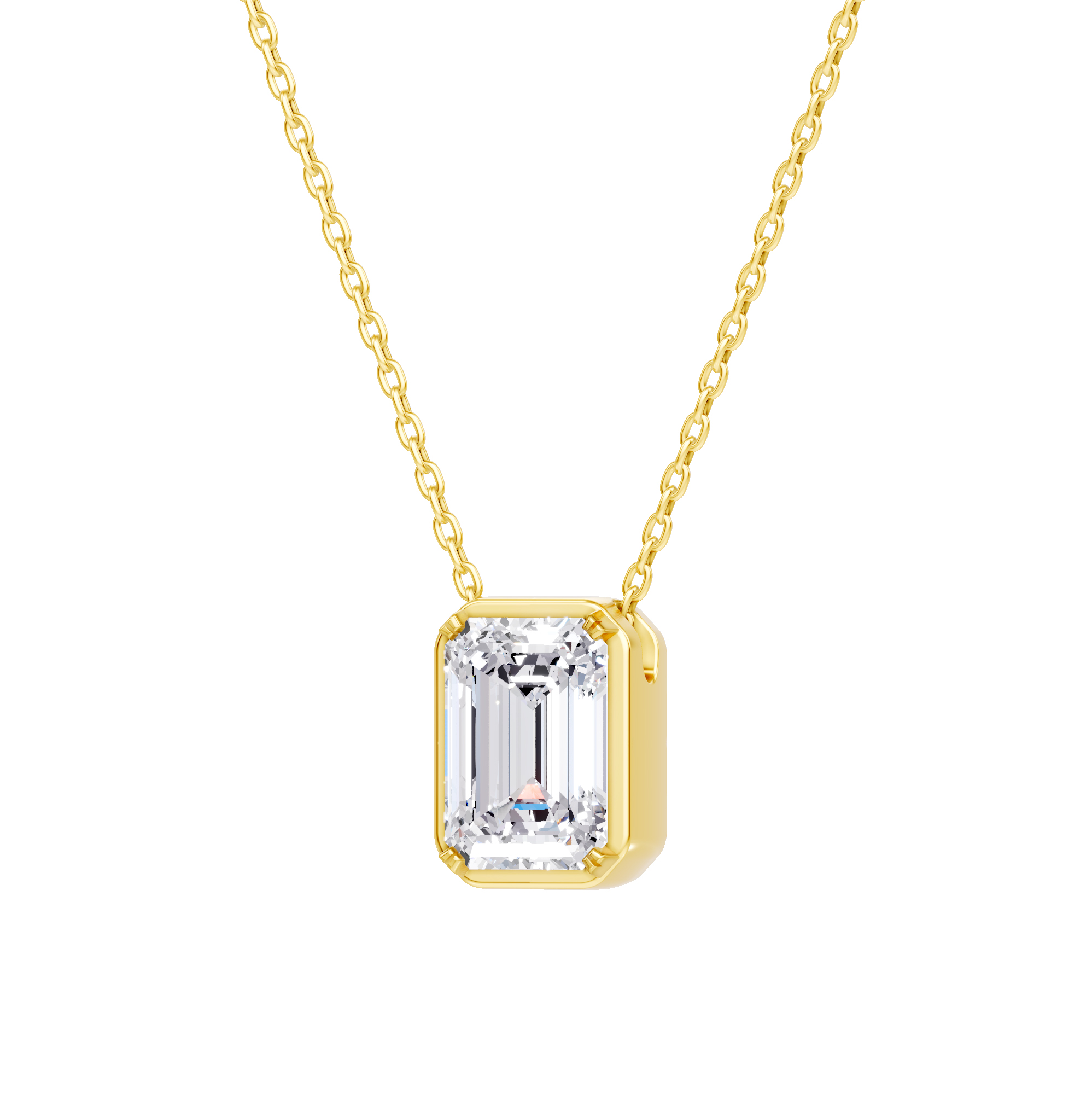 14K Yellow Gold Floating Emerald-Cut Diamond Bezel Pendant
